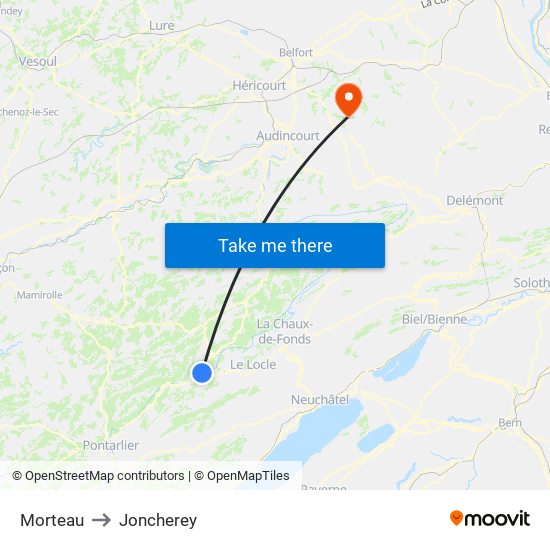 Morteau to Joncherey map