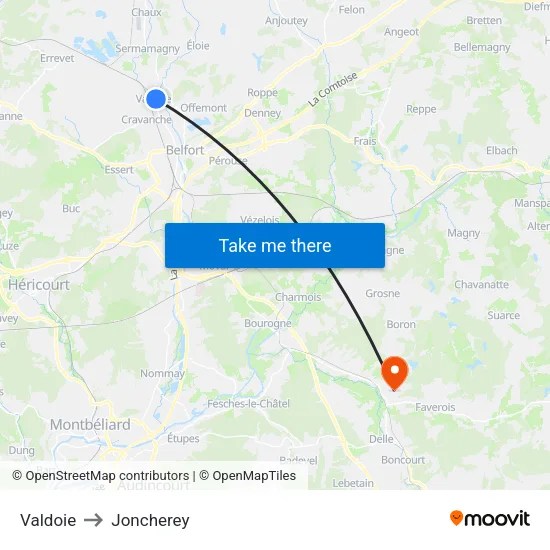 Valdoie to Joncherey map