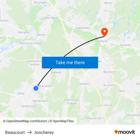 Beaucourt to Joncherey map