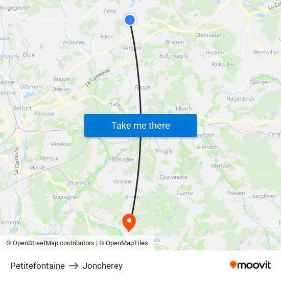 Petitefontaine to Joncherey map