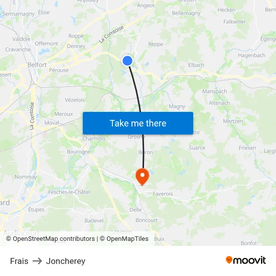 Frais to Joncherey map