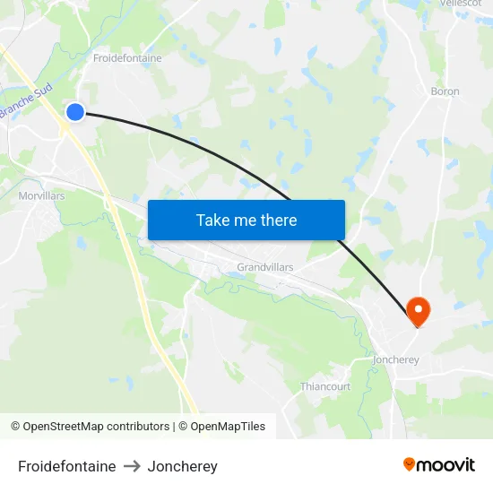 Froidefontaine to Joncherey map