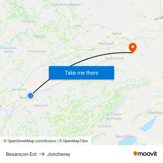 Besançon-Est to Joncherey map