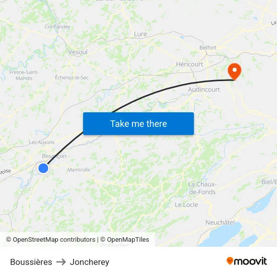 Boussières to Joncherey map