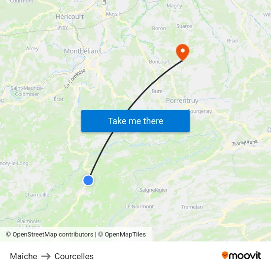 Maîche to Courcelles map