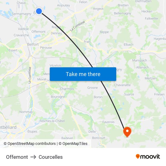 Offemont to Courcelles map