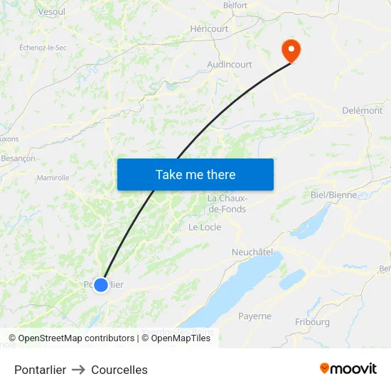 Pontarlier to Courcelles map