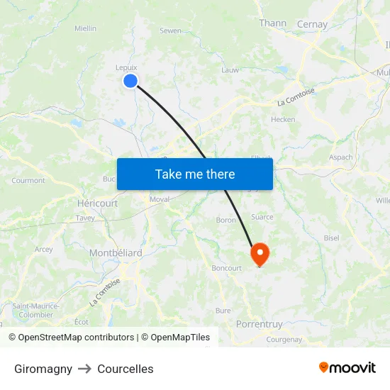 Giromagny to Courcelles map