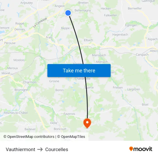 Vauthiermont to Courcelles map