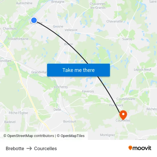 Brebotte to Courcelles map