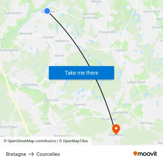 Bretagne to Courcelles map
