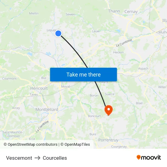 Vescemont to Courcelles map