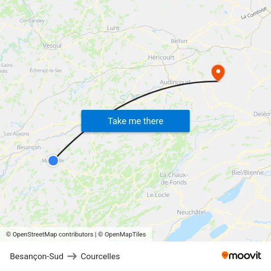 Besançon-Sud to Courcelles map