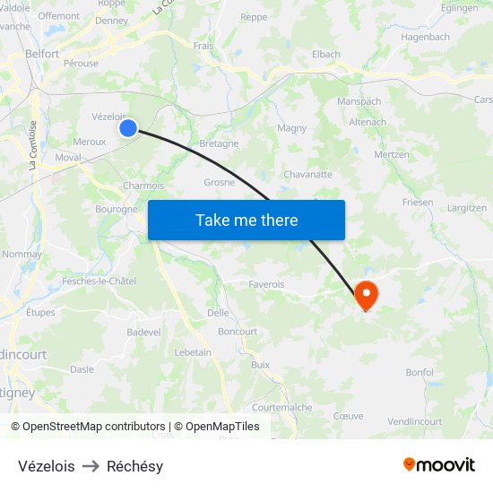 Vézelois to Réchésy map