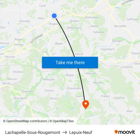 Lachapelle-Sous-Rougemont to Lepuix-Neuf map
