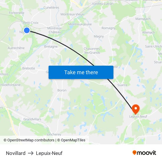 Novillard to Lepuix-Neuf map