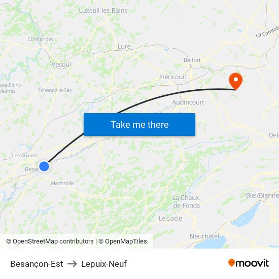 Besançon-Est to Lepuix-Neuf map