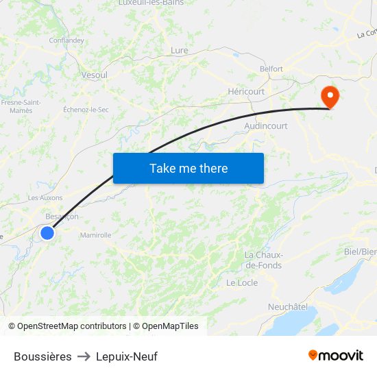 Boussières to Lepuix-Neuf map