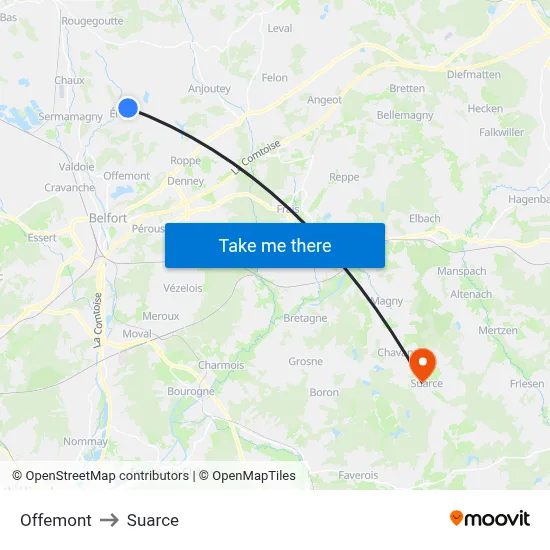 Offemont to Suarce map