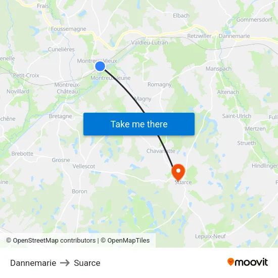 Dannemarie to Suarce map