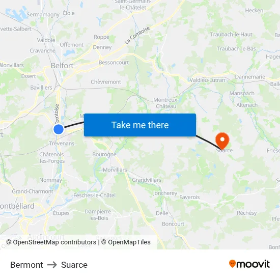Bermont to Suarce map