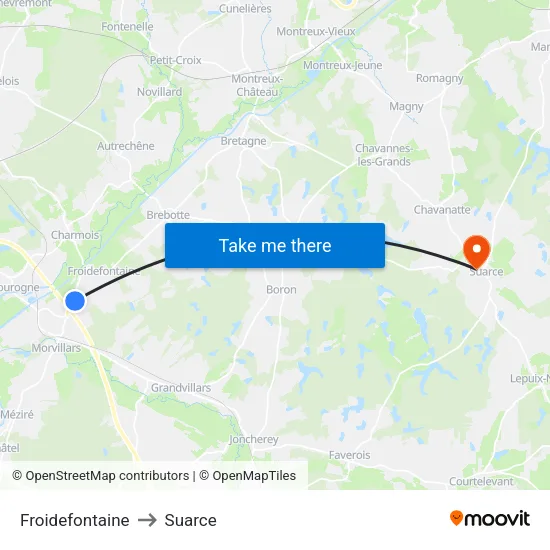 Froidefontaine to Suarce map