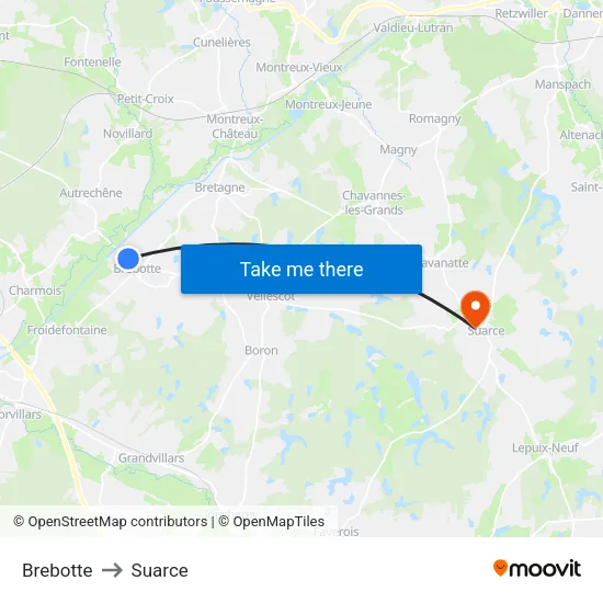 Brebotte to Suarce map