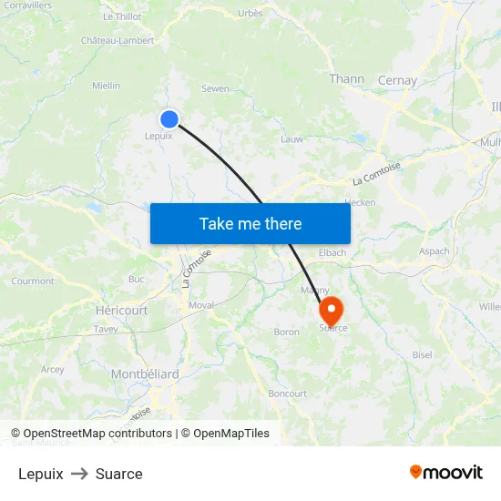 Lepuix to Suarce map