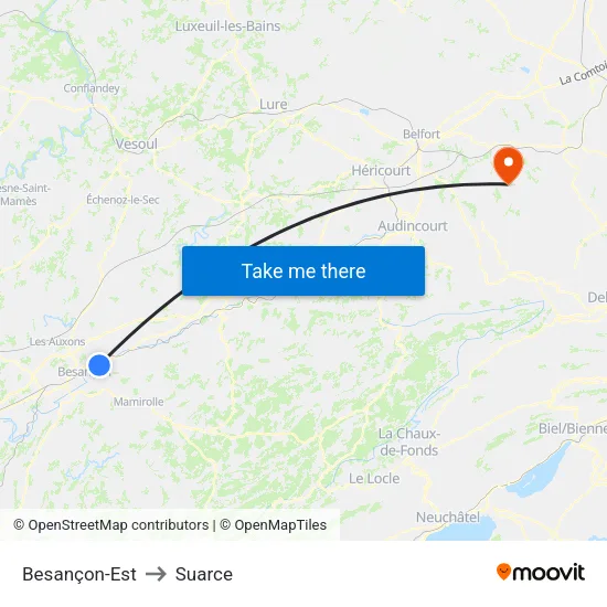Besançon-Est to Suarce map