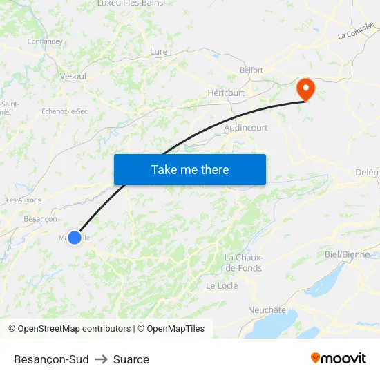 Besançon-Sud to Suarce map