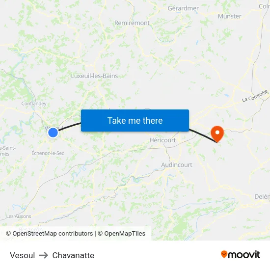 Vesoul to Chavanatte map