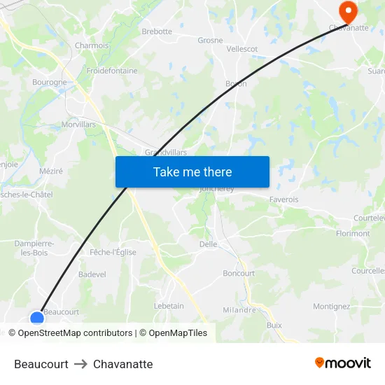Beaucourt to Chavanatte map