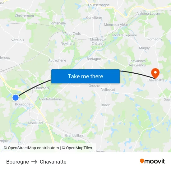 Bourogne to Chavanatte map