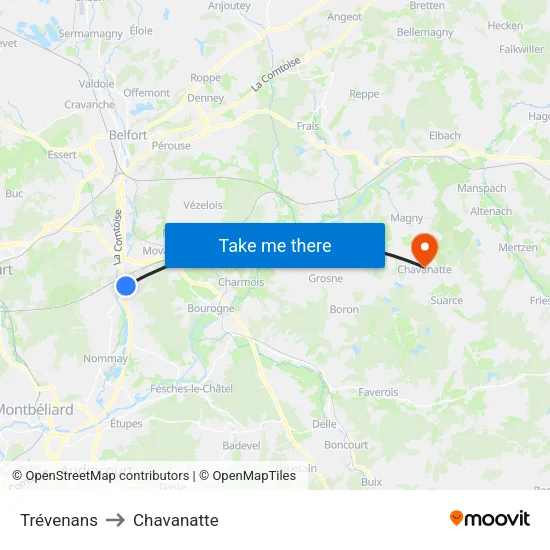 Trévenans to Chavanatte map