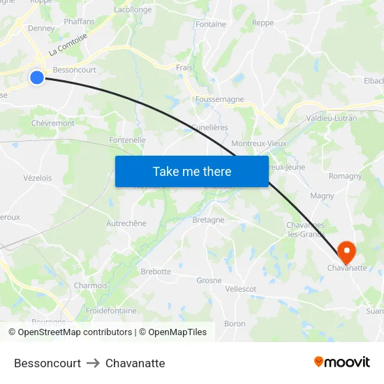 Bessoncourt to Chavanatte map