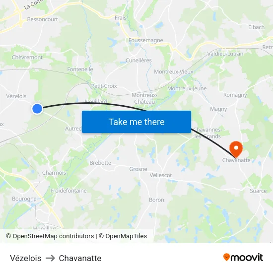 Vézelois to Chavanatte map