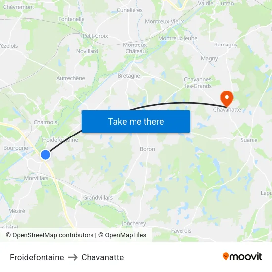 Froidefontaine to Chavanatte map