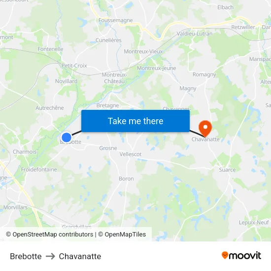 Brebotte to Chavanatte map