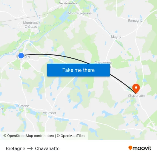 Bretagne to Chavanatte map