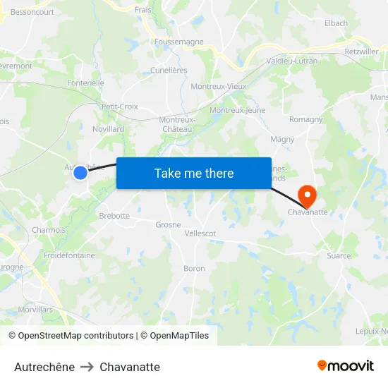 Autrechêne to Chavanatte map