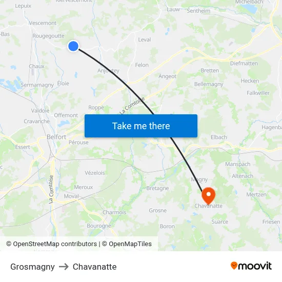 Grosmagny to Chavanatte map