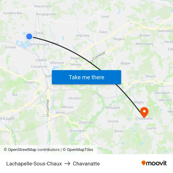 Lachapelle-Sous-Chaux to Chavanatte map