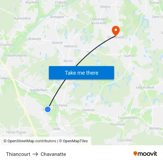 Thiancourt to Chavanatte map