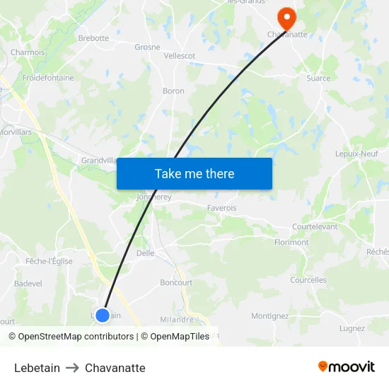 Lebetain to Chavanatte map
