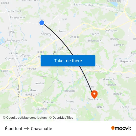 Étueffont to Chavanatte map