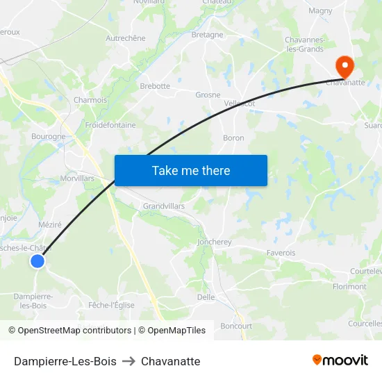 Dampierre-Les-Bois to Chavanatte map