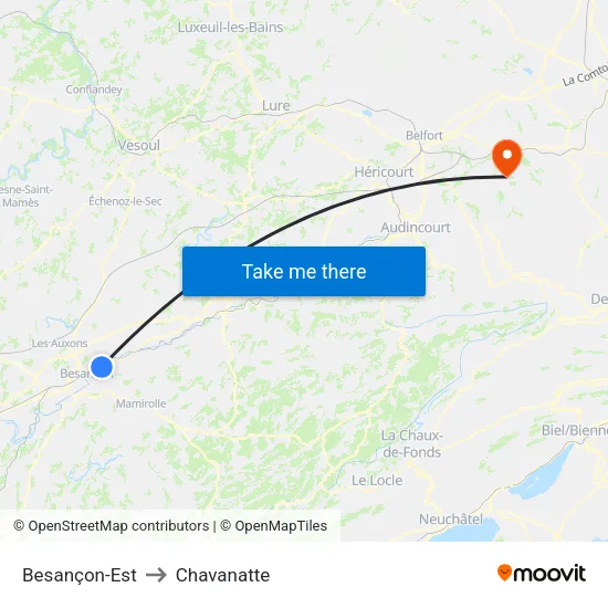 Besançon-Est to Chavanatte map