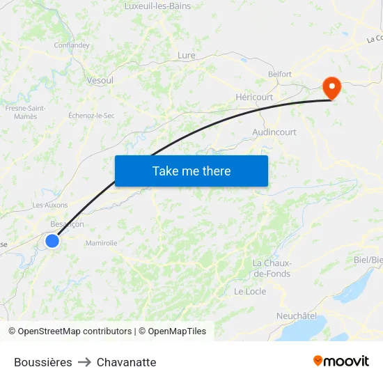 Boussières to Chavanatte map