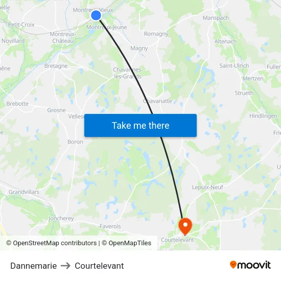 Dannemarie to Courtelevant map