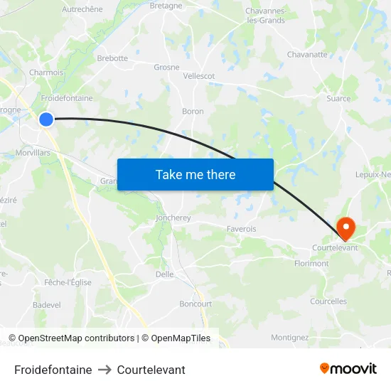 Froidefontaine to Courtelevant map